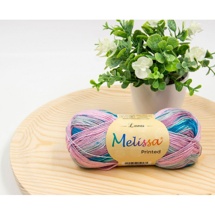 melissa Lana Printed Hilo 100% acrílico trenzado multicolor de tacto suave.