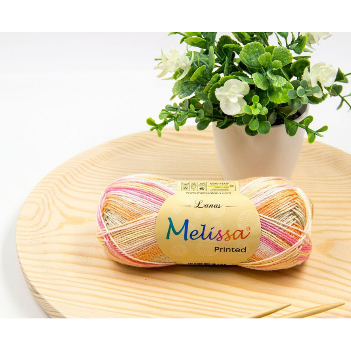 melissa Lana Printed Hilo 100% acrílico trenzado multicolor de tacto suave.