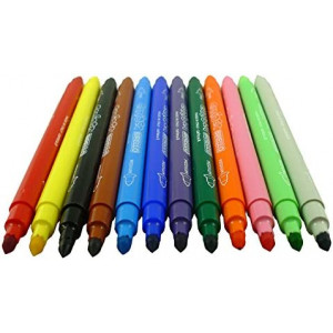 Caja de 12 rotuladores Birello de doble punta, fina y media, colores surtidos