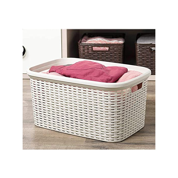 Cesta Rattan para la Colada Rectangular estilo Mimbre, Pongo todo de Plástico, Cesta para ropa, Capacidad de 35 Litros