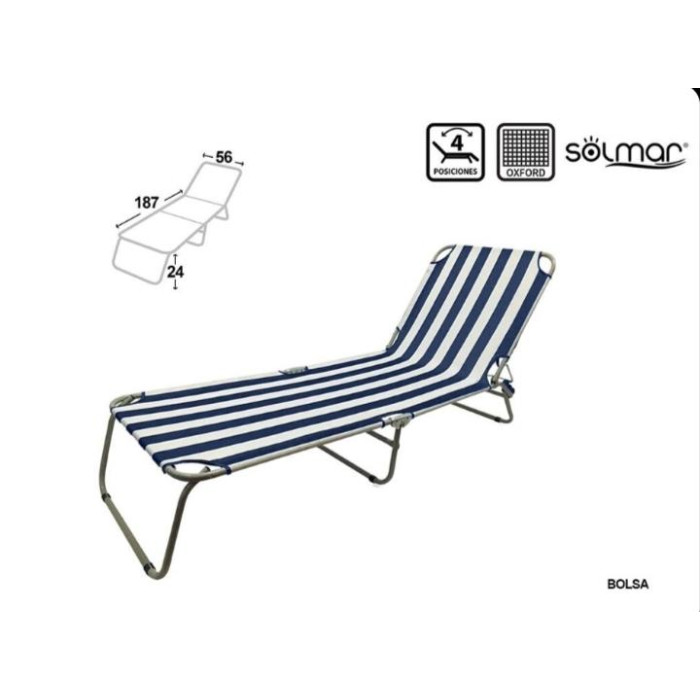 Tumbona plegable de rayas blancas y azules, 185*60*25/28